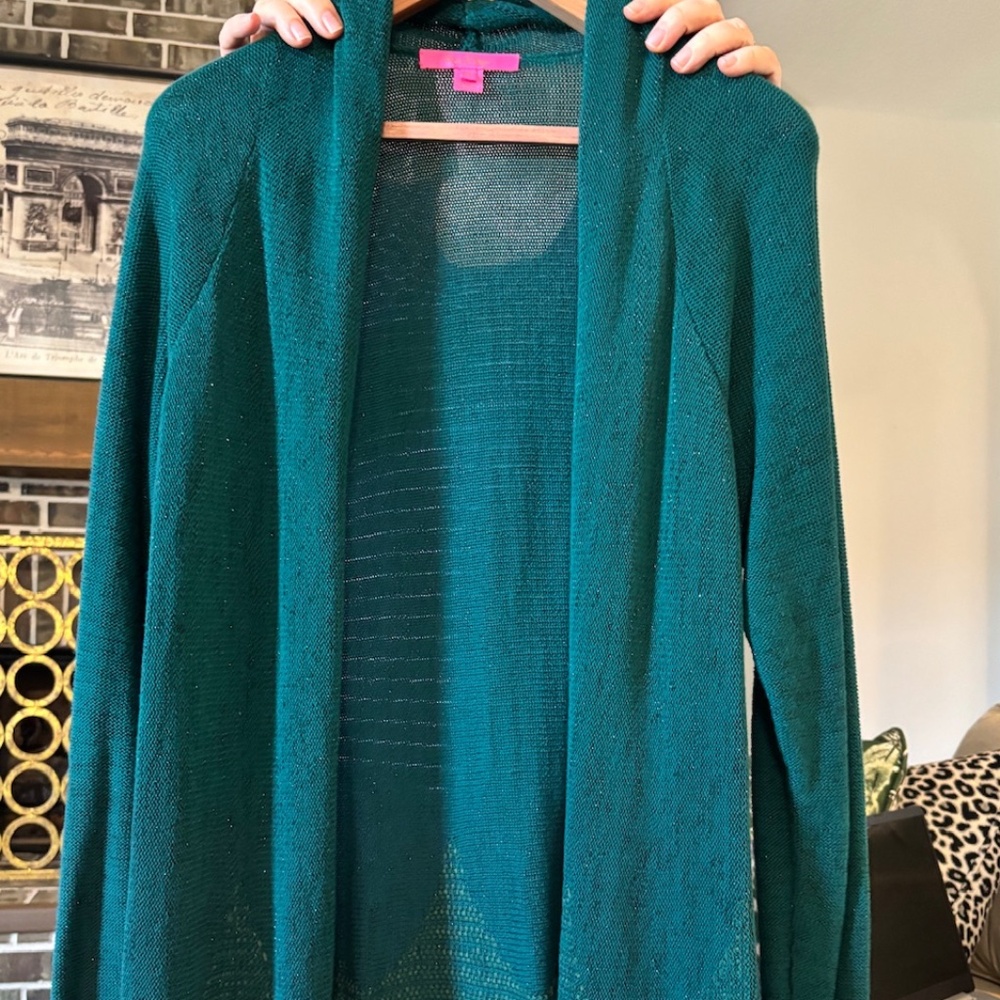 Lilly Pulitzer Tatum Green Metallic Fringe Cardigan